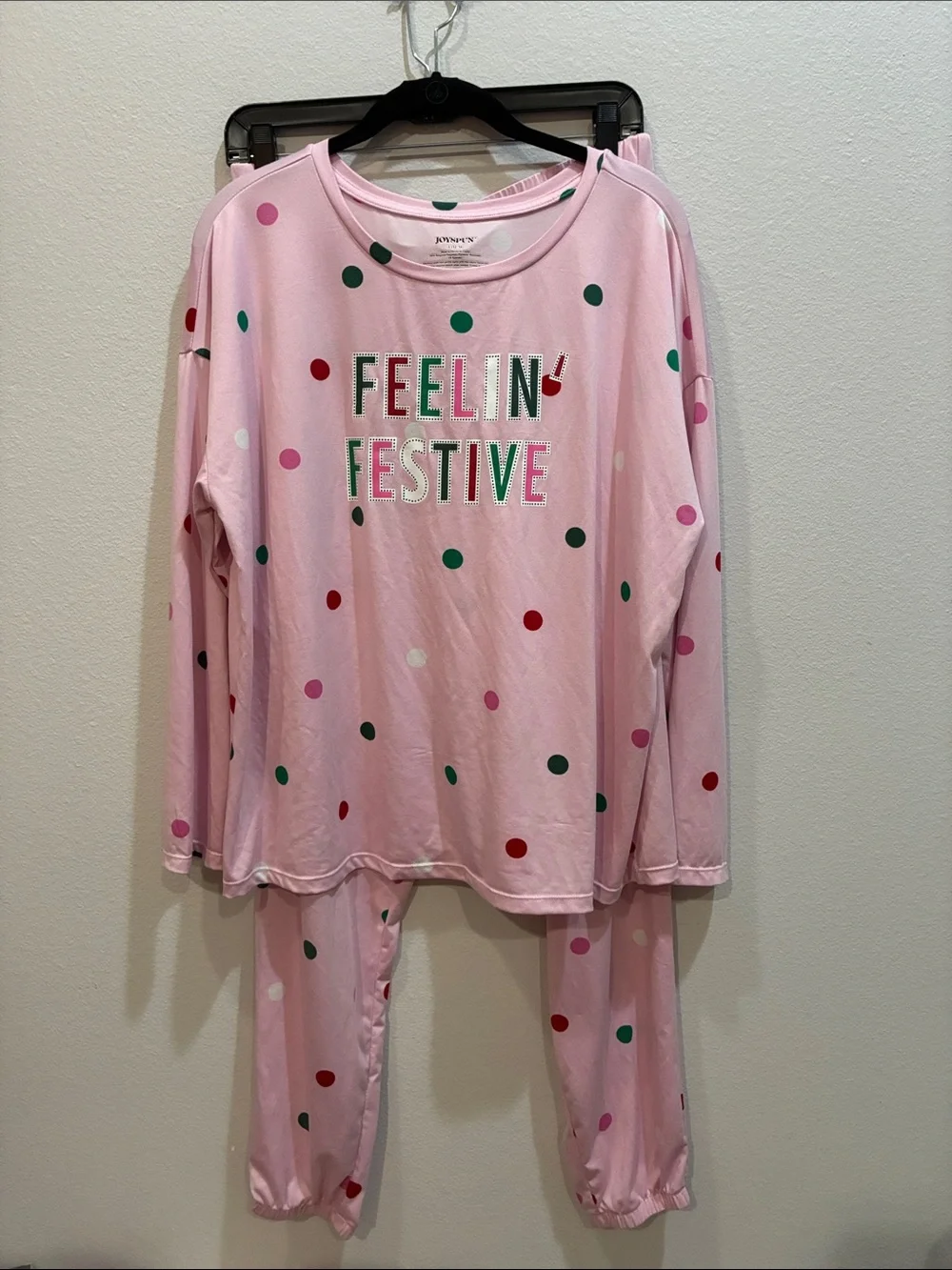 Womens Pink 'Feelin' Festive' Polka Dot Pajama Set